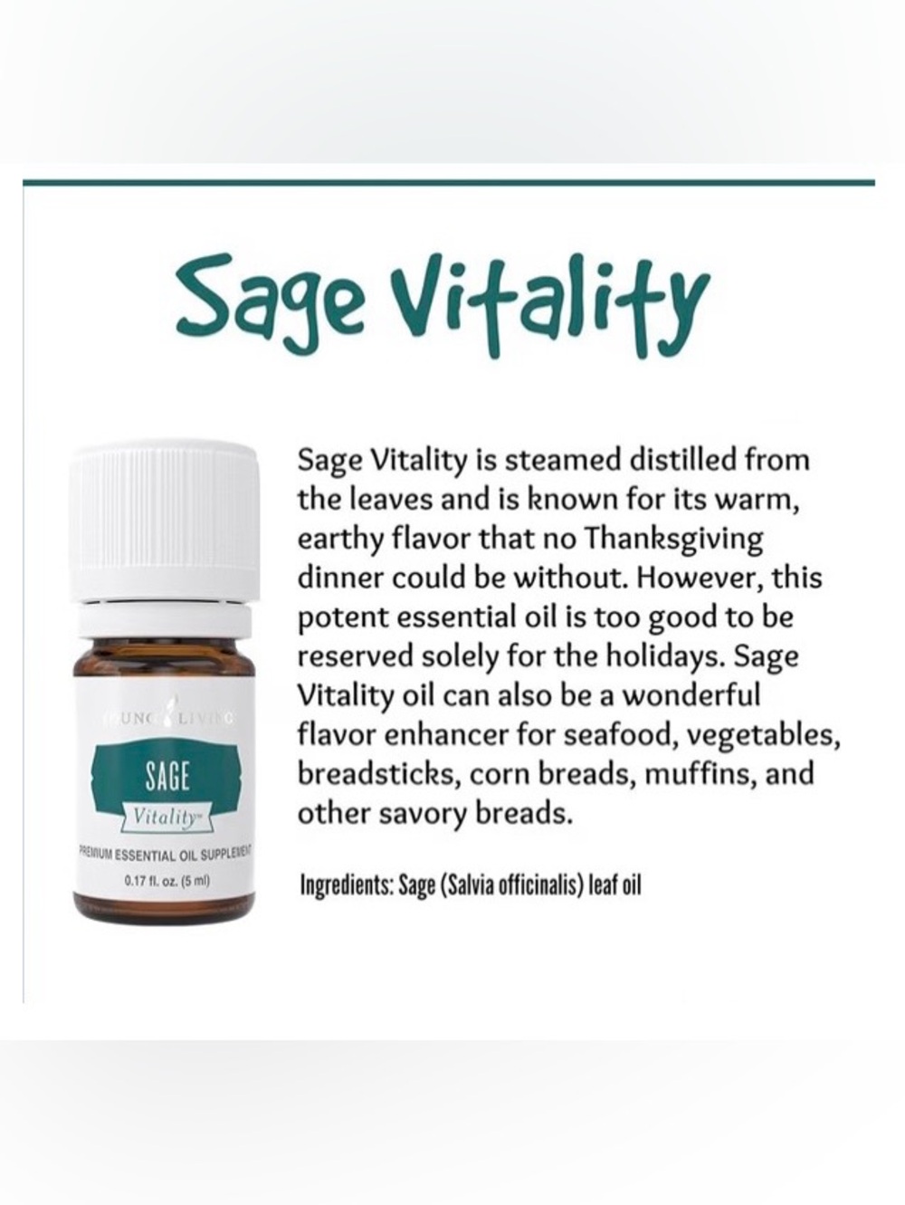 Young Living Sage Vitality Essential Oil 5 ML- BRAND NEW UNOPENED SEALED BOTTLE - Picture 5 of 9